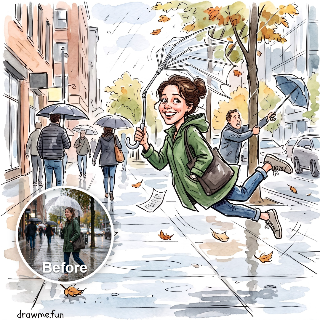 Custom umbrella caricature example
