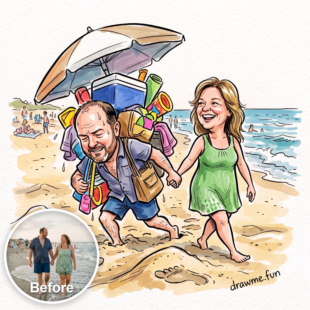 Beach day caricature
